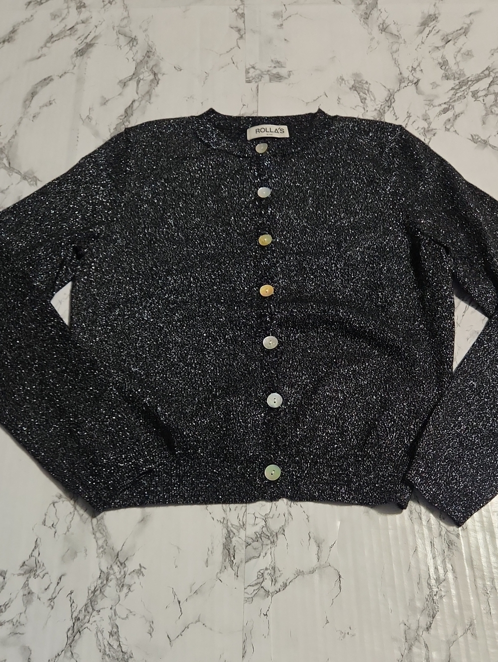 Rolla's Women's Black Metallic Knit Cardigan Sweater